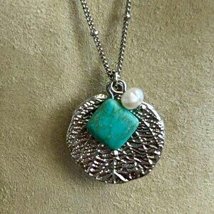 Lia Sophia Poplar Turquoise and Pearl Silver-Toned Necklace